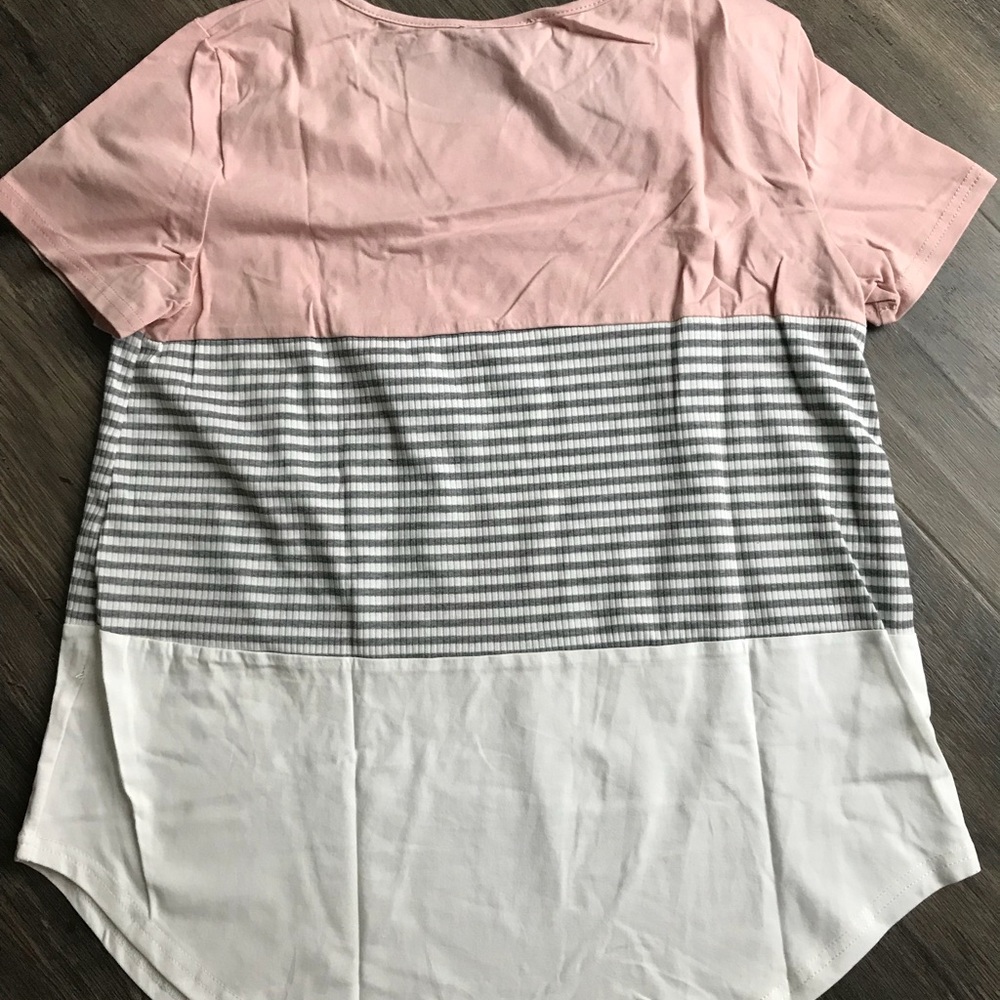 Short Sleeve Round Neck Striped Color Block Top - Picture 5 of 5